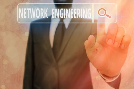 Writing note showing Network Engineering. Business concept for professional who has the skills to oversee the netの写真素材