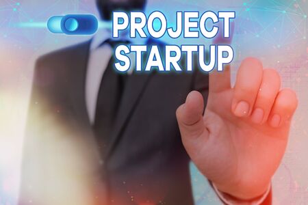 Conceptual hand writing showing Project Startup. Concept meaning the initial opportunity of a young...