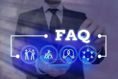 Handwriting text Faq. Conceptual photo list of frequently asked questions and answers on a particular topicの写真素材