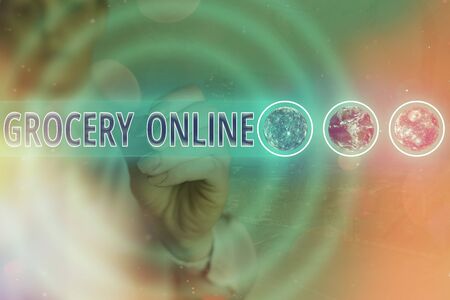 Word writing text Grocery Online. Business photo showcasing digital version of supermarket accepting...
