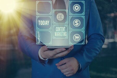 Conceptual hand writing showing Content Marketing. Concept meaning involves the creation and sharing...