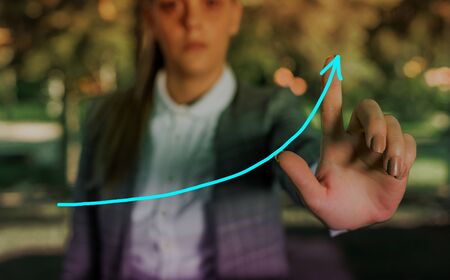 Digital Arrowhead Curve Rising Upward Denoting Growth Development Conceptの写真素材