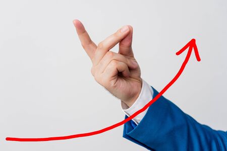 Digital Arrowhead Curve Rising Upward Denoting Growth Development Conceptの写真素材