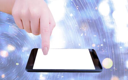 Modern Gadgets With White Display Screen Under Colorful Bokeh Background