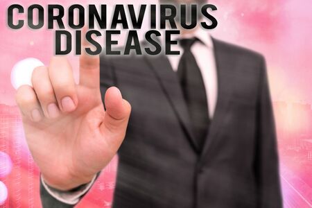 Writing note showing Coronavirus Disease. Business concept for defined as illness caused by a novel virus SARSCoV2 Touch screen digital marking important details in businessの写真素材