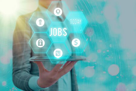 Word writing text Jobs. Business photo showcasing employment an individual role in society performed in exchange for paymentの写真素材