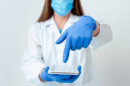 Laboratory Technician Featuring Empty Sticker Paper Accessories Smartphoneの写真素材