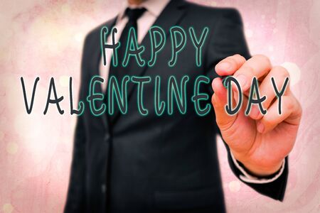 Word writing text Happy Valentine Day. Business photo showcasing a special day for lovers to express their affection to themselvesの写真素材