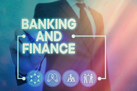 Writing note showing Banking And Finance. Business concept for financial and accounting, managing money by investmentの写真素材