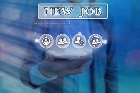 Text sign showing New Job. Business photo showcasing starting afresh career with the given opportunity or employmentの写真素材