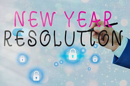 Text sign showing New Year Resolution. Business photo text listing of goals and change with...