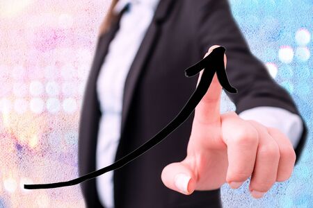Digital Arrowhead Curve Rising Upward Denoting Growth Development Conceptの写真素材