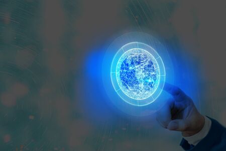 Futuristic Icons Distant Solar System Showing Global Technology Networks.