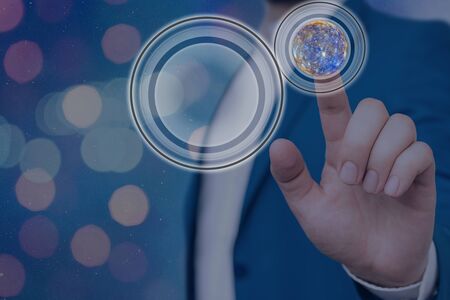 Futuristic Icons Distant Solar System Showing Global Technology Networks.の写真素材