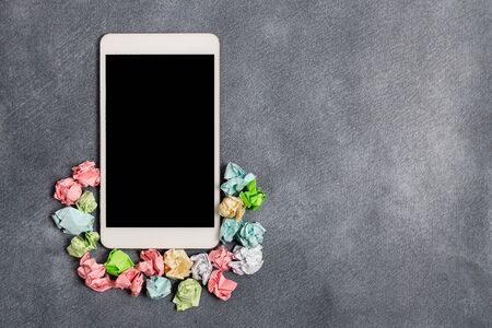 Paper Accesories With Digital Smartphone Arranged On Different Backgroundの写真素材