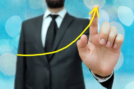 Digital Arrowhead Curve Rising Upward Denoting Growth Development Conceptの写真素材