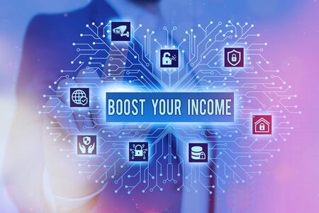 Text sign showing Boost Your Income. Business photo showcasing improve your business to increase revenue or profitの写真素材