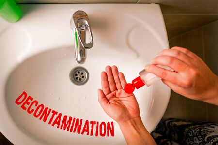 Text sign showing Decontamination. Business photo text neutralizing every presence of hazardous...