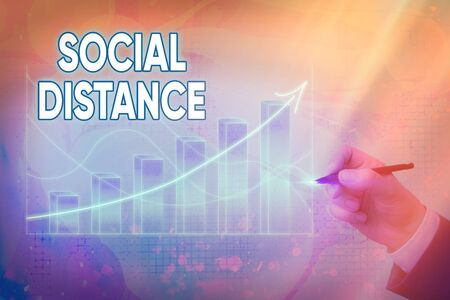 Handwriting text writing Social Distance. Conceptual photo degree of acceptance of general interaction of individuals Arrow symbol going upward denoting points showing significant achievementの写真素材