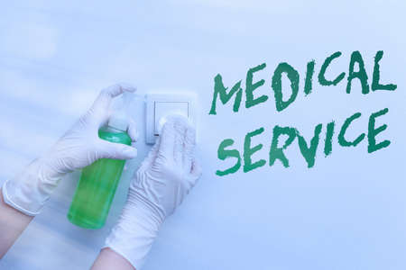 Word writing text Medical Service. Business photo showcasing care and treatment provided by a licensed medical provider Contamination within electronic gadgets sufaces controlled by disinfectantの写真素材