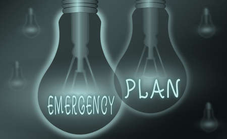 Text sign showing Emergency Plan. Business photo showcasing instructions that outlines what workers...