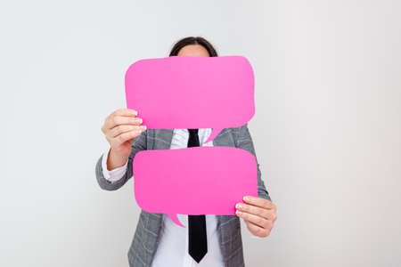 Empty Bubble Chat Sticker Notes Mock Up Emphasizing Personal Idea Conceptの写真素材