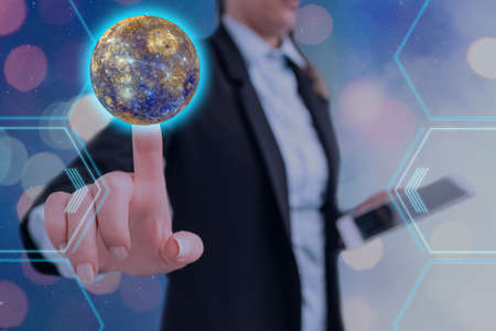 Futuristic Icons Distant Solar System Showing Global Technology Networks.の写真素材