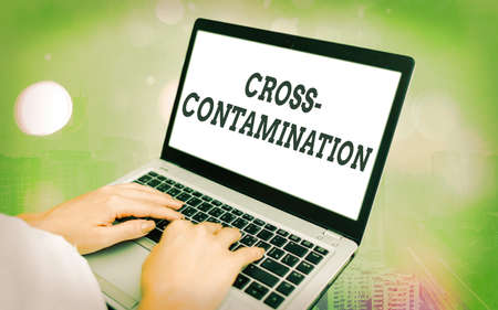 Word writing text Cross Contamination. Business photo showcasing Unintentional transmission of...