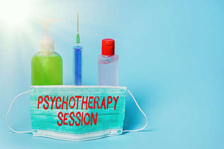 Conceptual hand writing showing Psychotherapy Session. Concept meaning series of meetings in...