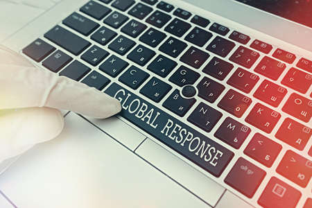 Writing note showing Global Response. Business concept for indicates the behaviour of material away...