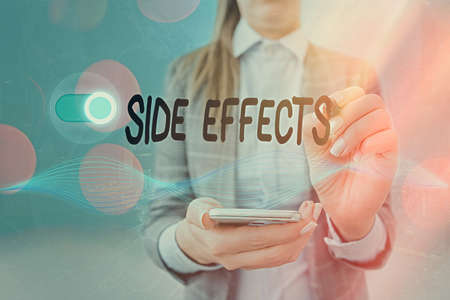 Handwriting text writing Side Effects. Conceptual photo Typically undesirable effect of a drug or medical treatment Graphics padlock for web data information security application systemの写真素材