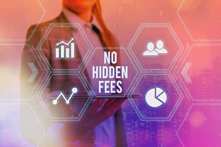 Handwriting text No Hidden Fees. Conceptual photo without or zero bank charge, service charge, or extras Grids and different set up of the icons latest digital technology conceptの写真素材