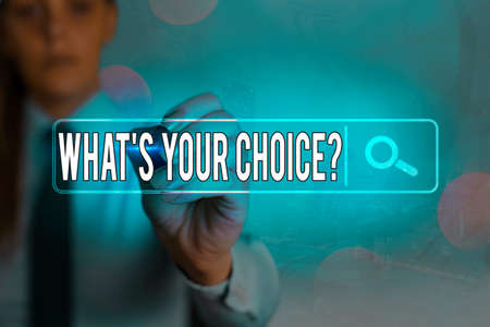 Writing note showing Whats Your Choice Question. Business concept for Option Decision Preferred...