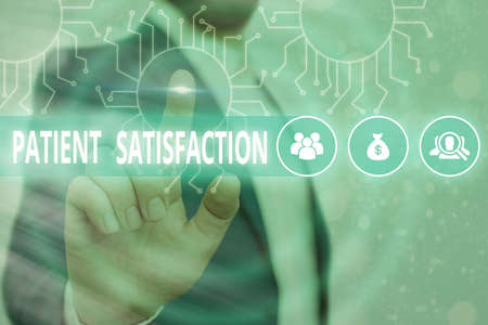 Text sign showing Patient Satisfaction. Business photo showcasing the extent to which a patient is happy with their healthcare System administrator control, gear configuration settings tools conceptの写真素材