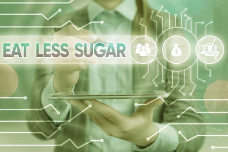 Text sign showing Eat Less Sugar. Business photo text reducing sugar intake and eating a healthful...