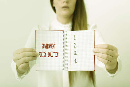 Word writing text Government Policy Solution. Business photo showcasing designed game plan created in response to emergency disaster Model displaying different empty color notepad mock-up for writing ideaの写真素材