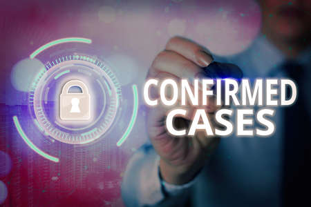 Text sign showing Confirmed Cases. Business photo text set of circumstances or conditions requiring...