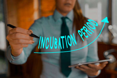 Text sign showing Incubation Period. Business photo showcasing time elapsed starting from getting...