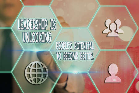 Conceptual hand writing showing Leadership Is Unlocking showing Potential To Become Better.. Concept...