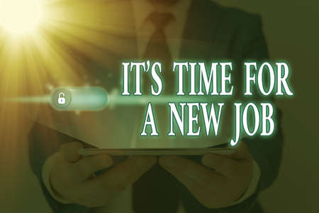 Word writing text Its Time For A New Job. Business photo showcasing looking for better management and opportunity Graphics padlock for web data information security application systemの写真素材