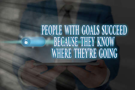 Word writing text Showing With Goals Succeed Because They Know Where Theyre Going. Business photo showcasing Focus Graphics padlock for web data information security application systemの写真素材
