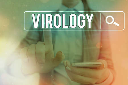 Word writing text Virology. Business photo showcasing branch of science dealing with the variety of viral agents and disease Web search digital information futuristic technology network connectionの写真素材