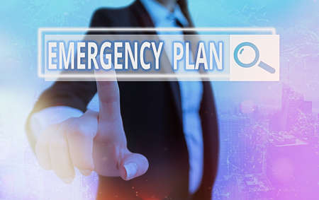 Text sign showing Emergency Plan. Business photo showcasing instructions that outlines what workers should do in danger Web search digital information futuristic technology network connectionの写真素材