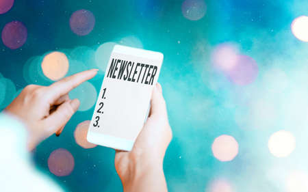 Conceptual hand writing showing Newsletter. Concept meaning the bulletin was given to members of a...