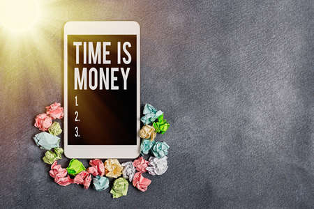 Text sign showing Time Is Money. Business photo showcasing to do things as quickly as possible and...