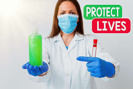 Conceptual hand writing showing Protect Lives. Concept meaning to cover or shield from exposure...