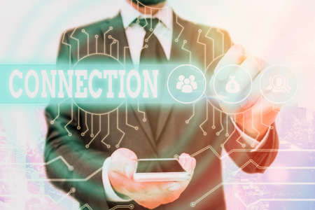 Text sign showing Connection. Business photo showcasing relationship in which an individual, thing is linked to something else System administrator control, gear configuration settings tools conceptの写真素材