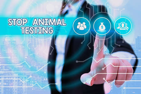 Writing note showing Stop Animal Testing. Business concept for put an end on animal experimentation...