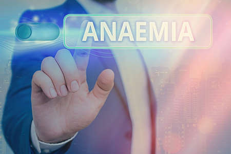 Handwriting text Anaemia. Conceptual photo a condition marked by a deficiency of hemoglobin in the blood Graphics padlock for web data information security application systemの写真素材