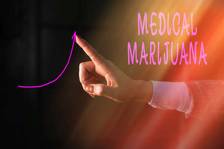 Writing note showing Medical Marijuana. Business concept for available only by prescription and used to treat illness Digital arrowhead curve denoting growth development conceptの写真素材